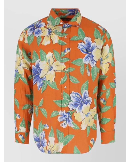 Polo Ralph Lauren Orange Button Down Collar Floral Shirt Long Sleeves for men