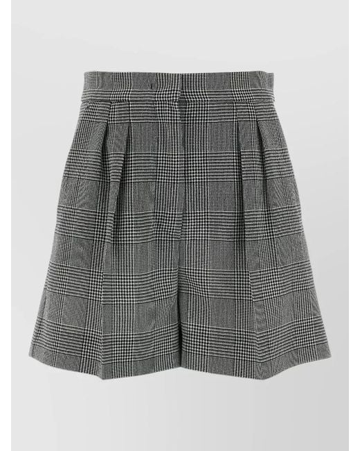 Max Mara Gray Agoraio Wool Shorts Checked High Waist