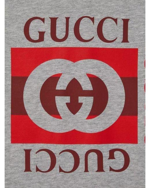 Gucci Gray Cotton Logo Printed Hoodie for men
