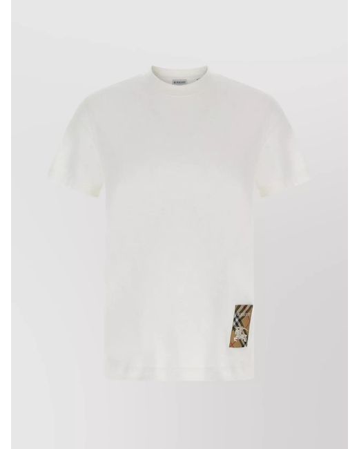 Burberry White Checked Patch T-Shirt for men