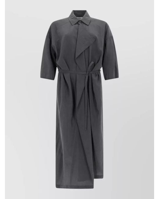 Lemaire Gray Midi Dress Three Quarter Sleeves Waist Tie