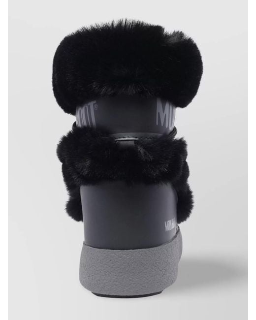 Moon Boot Black Fur Trim Round Toe Booties