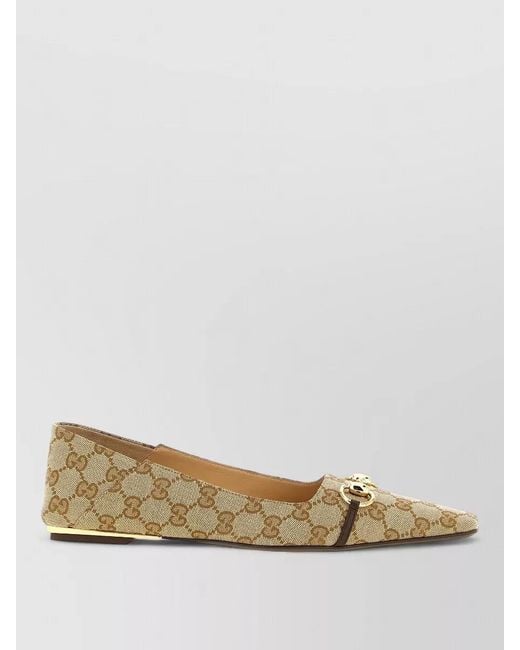 Gucci Natural Vittoria Gg Fabric Loafers Horsebit Detail