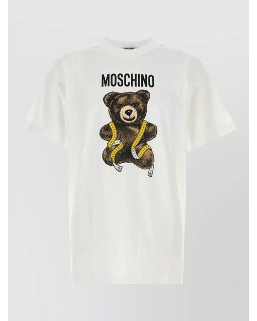 Moschino White Cotton T Shirt Graphic Crew Neck for men