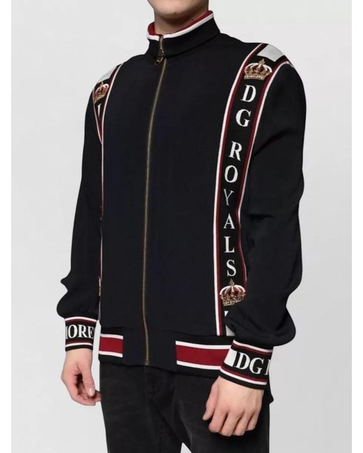 Dolce & Gabbana Black Ribbed High-Neck Track Jacket for men