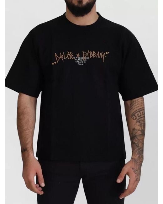 Dolce & Gabbana Black Logo Cotton Crew Neck T Shirt for men