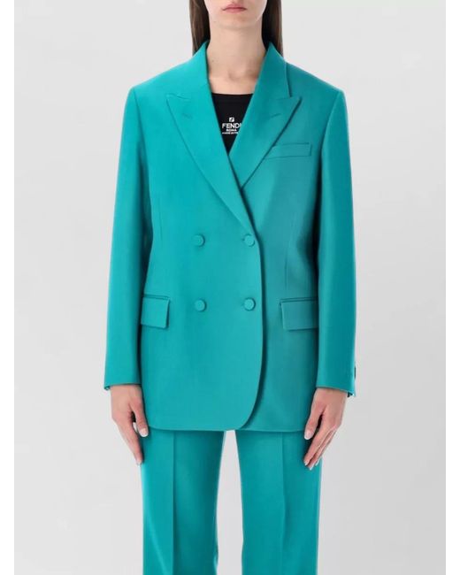 Fendi Blue Wool Double-Breasted Blazer