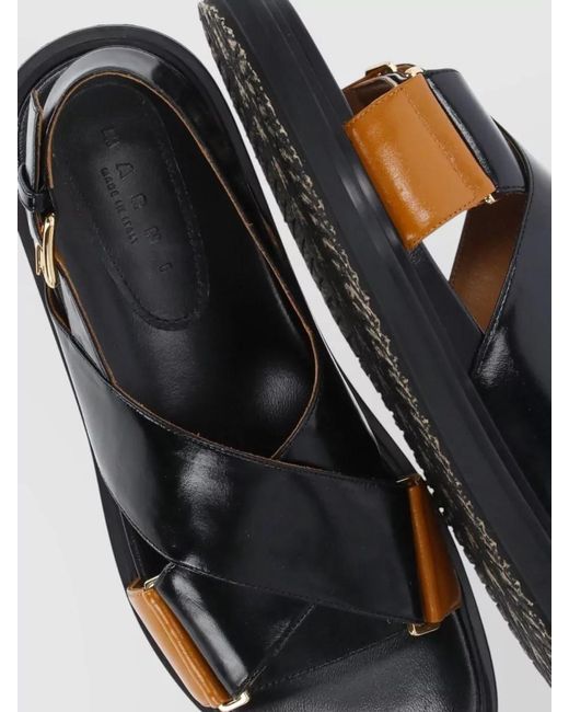 Marni Black Leather Flat Sandals