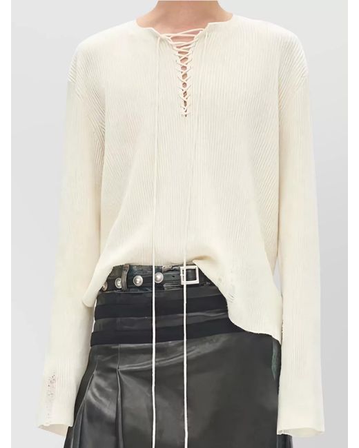 Ann Demeulemeester White Cashmere Wool Cropped Lace-Up Sweater