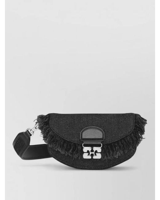 Ganni Black Chain Shoulder Wallet Bag Adjustable Strap Fringe
