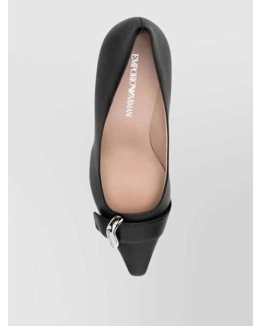Emporio Armani Black Leather Pumps Kitten Heel Pointed Toe