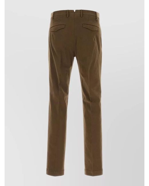 PT Torino Brown Stretch Cotton Pants Regular Fit Pleated for men