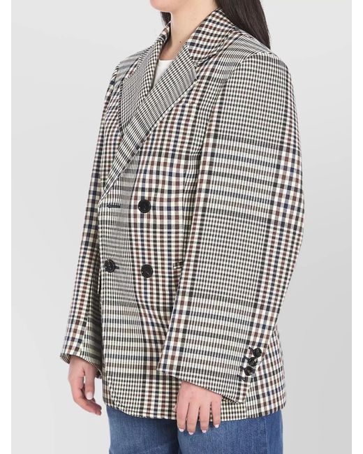 Bottega Veneta Gray Double-Breasted Check Blazer