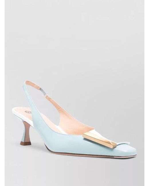 Roberto Festa Blue Slingback Pumps Kitten Heel Decorative Embellishment Square Toe
