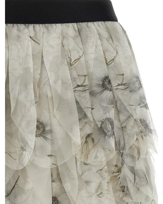 Max Mara Gray Layered Floral Skirt Sheer Overlay Waistband