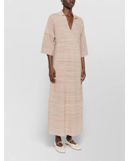 Fabiana Filippi Natural Striped V-Neck Short-Sleeve Maxi Dress