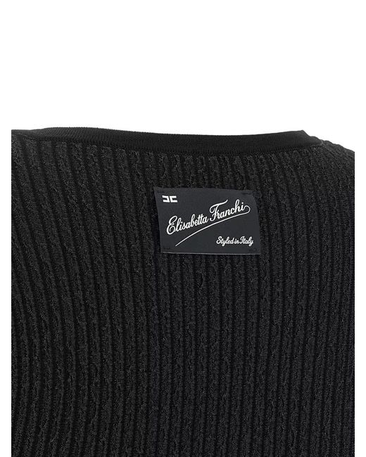 Elisabetta Franchi Black Knit Dress Pleated Skirt Long Sleeves