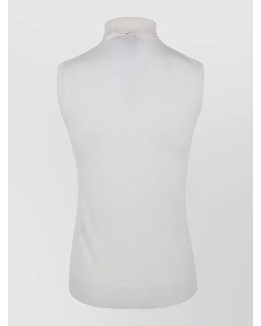 Sportmax White Sleeveless Turtleneck Knit Top Ribbed Hem