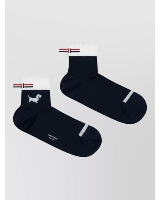 Thom Browne Blue Cotton Pointelle-Knit Crew Socks