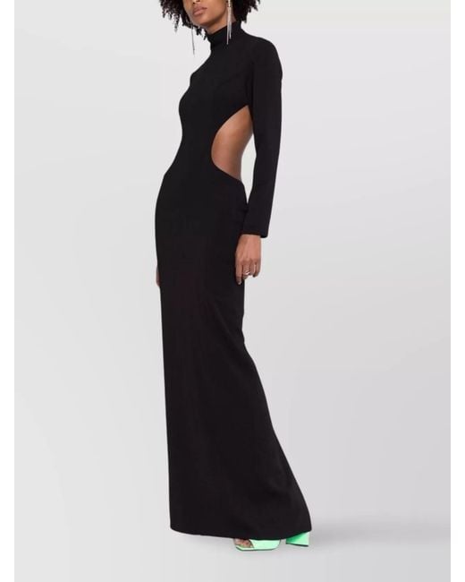 Monot Black Cutout High-Neck Long-Sleeve Maxi Dress