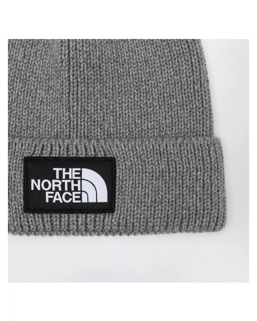 The North Face Gray Logo Patch Beanie Folded Cuff for men
