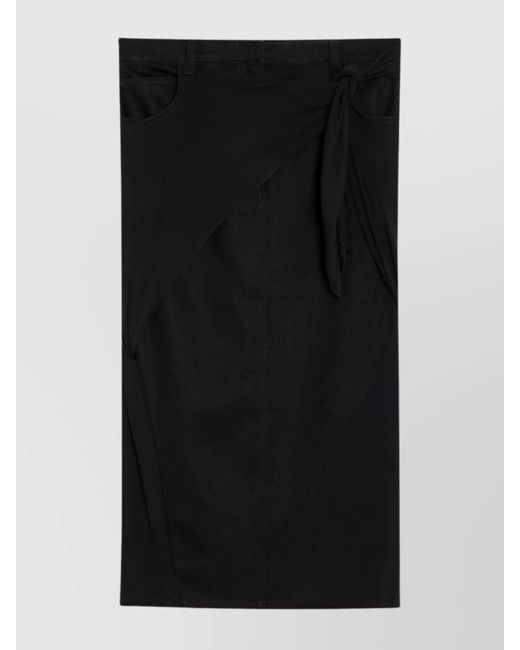 Courreges Black Draped Wrap Detail Midi Skirt