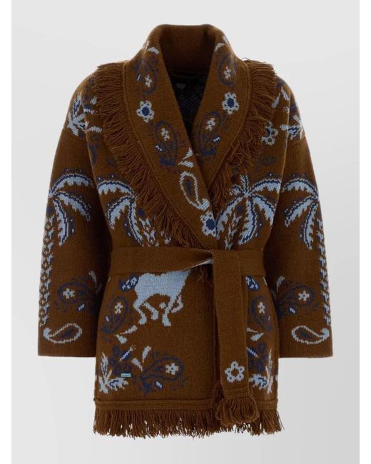 Alanui Brown Embroidered Wool Cashmere Cardigan