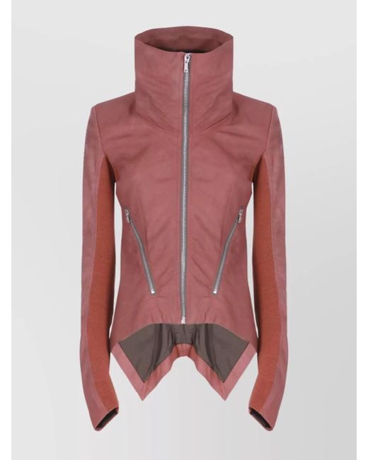 Rick Owens Asymmetric Hem Leather Jacket Pockets in Red Lyst