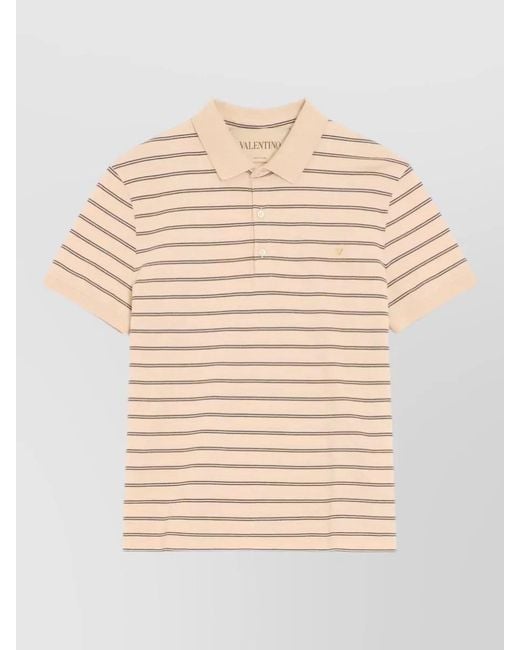 Valentino Garavani Natural Polo Shirt Short Sleeves Striped Silk Blend for men