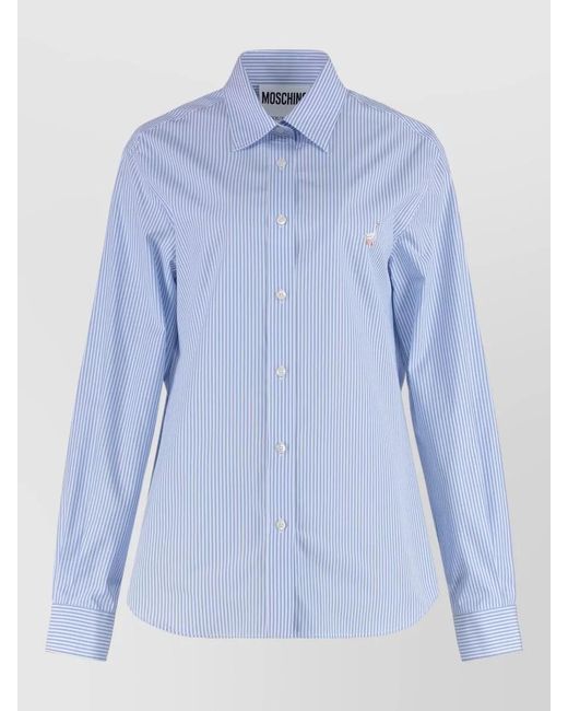 Moschino Blue Cotton Shirt Long Sleeves Rounded Hem Striped