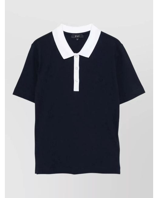 Fay Blue Short Sleeve Polo Shirt Contrasting Collar