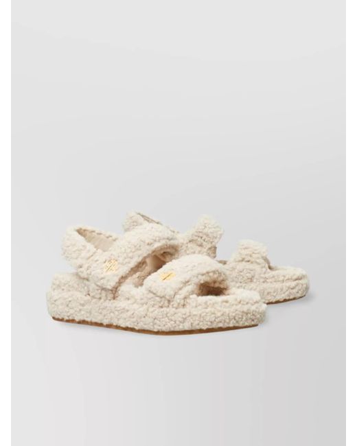 Tory Burch Natural Faux Shearling Double Strap Platform Sandals