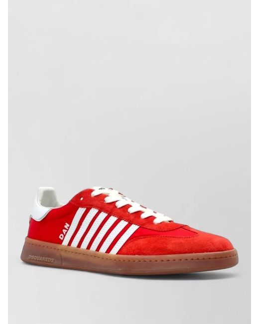 DSquared² Red Low Top Sneakers Leather Stripes Sole for men