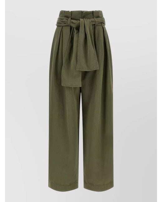 Balmain Green High Rise Paperbag Trousers Belted Waist