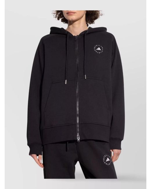 Adidas By Stella McCartney Blue Organic Cotton Logo Hoodie With Kangaroo Pocket