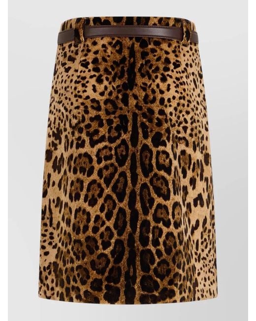 Max Mara Brown Leopard Print Skirt Belted Waist Design