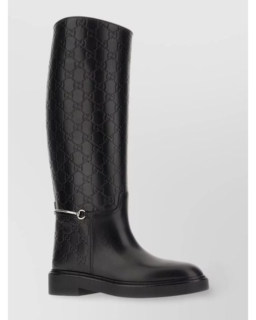 Gucci Black Leather Ankle Boots Knee-High Design