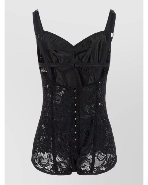 Dolce & Gabbana Black Dolce & Gabbana Satin And Lace Corsetry Bodysuit