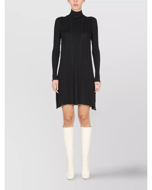 Bottega Veneta Women's Black Textured Long Sleeve Dress Buttons