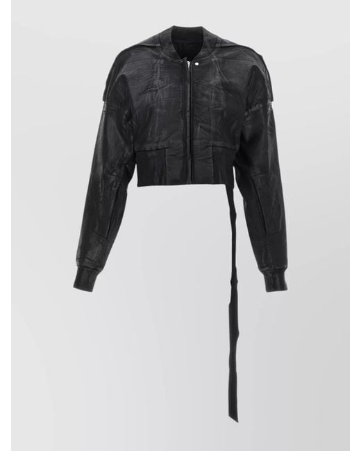 Rick Owens Black Cropped Textured Finish Bomber Jacket