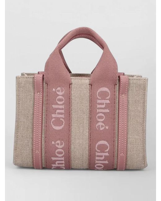 Chloé Pink Woody Mini Linen Tote Bag