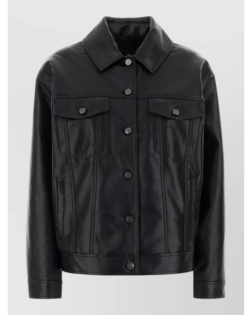 Anine Bing Black Rory Leather Jacket Casual Style Collar