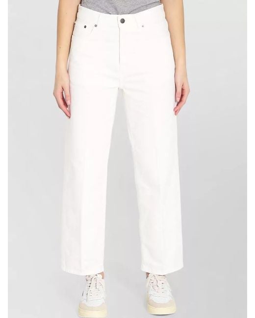 Haikure White Denim Mid-Rise Cropped Wide-Leg Trousers