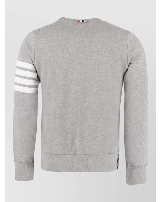 Thom Browne Gray Cotton Crew Neck Striped Sleeve Sweatshirt for men