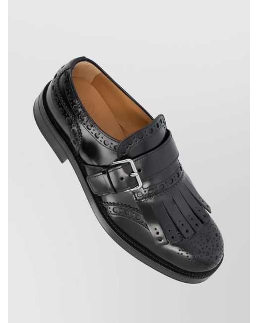 Church's Blue Leather Fringe Monk Strap Loafers