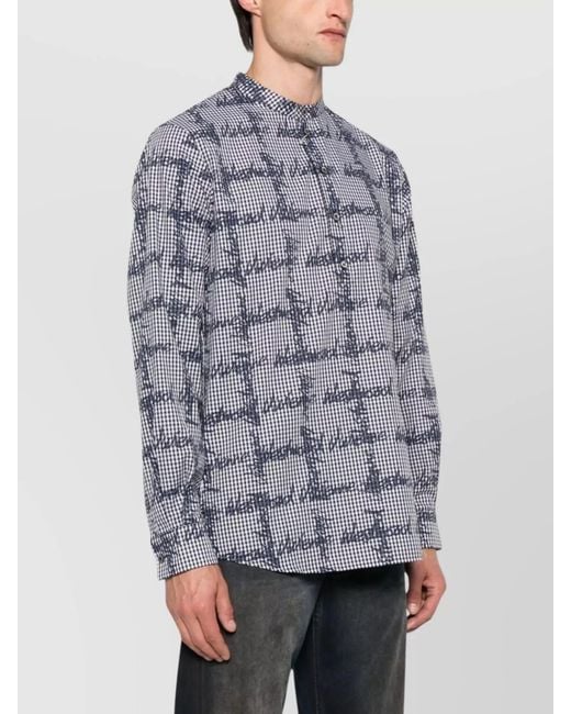 Vivienne Westwood Blue Checked Logo Print Long Sleeve Mock Neck Shirt for men