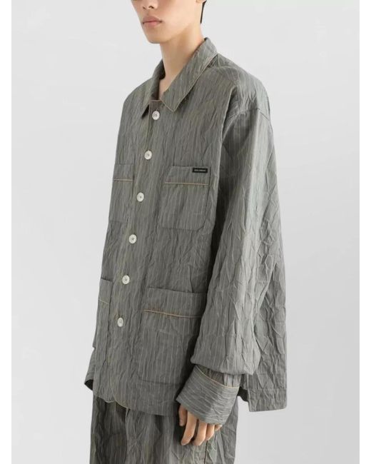 Dolce & Gabbana Gray Pinstripe Crinkled Shirt Jacket Chest Pockets for men