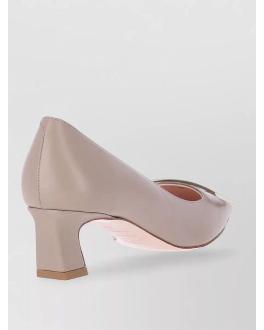 Roger Vivier Pink Pointed Toe Block Heel Smooth Finish Pumps