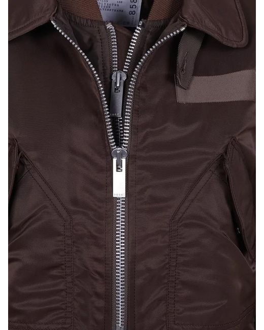 Sacai Brown Nylon Twill Cropped Collared Casual Jacket