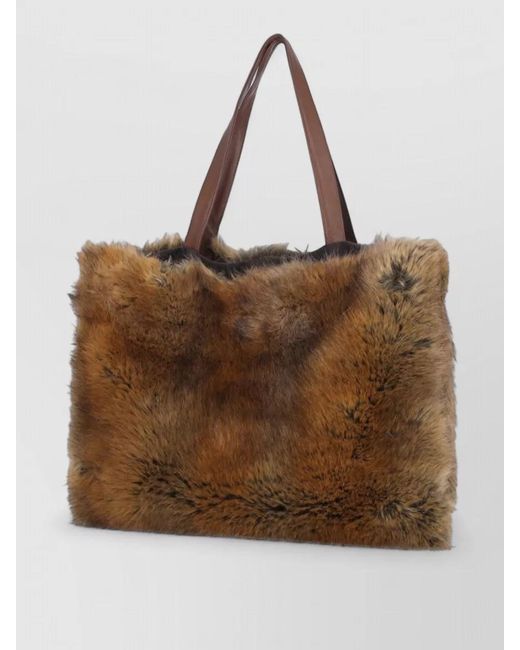 Niccolò Pasqualetti Brown Tote Bag Dual Handles Faux Fur Exterior